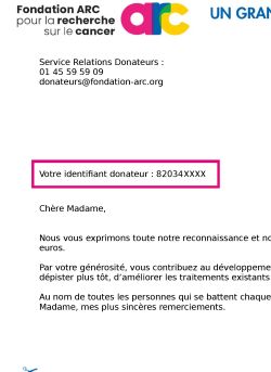 Numéro Donateur Fondation Arc 2