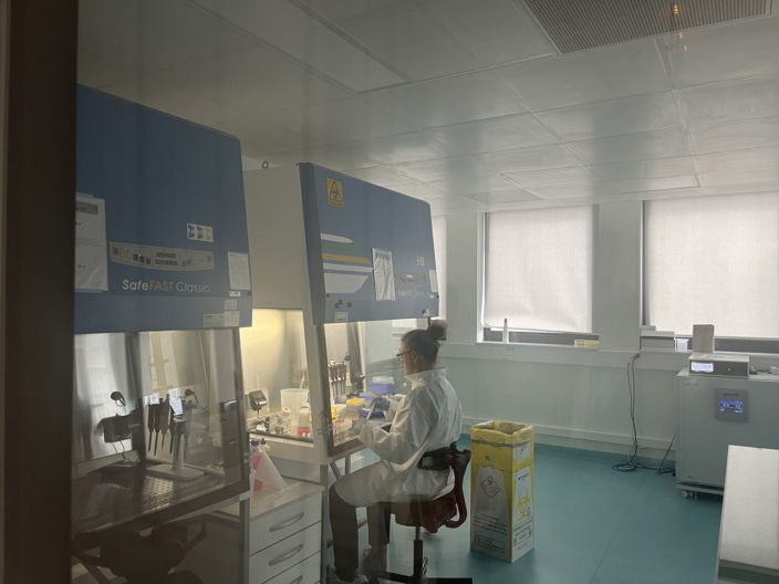 Manipulation d'une culture cellulaire dans le laboratoire de niveau 2.